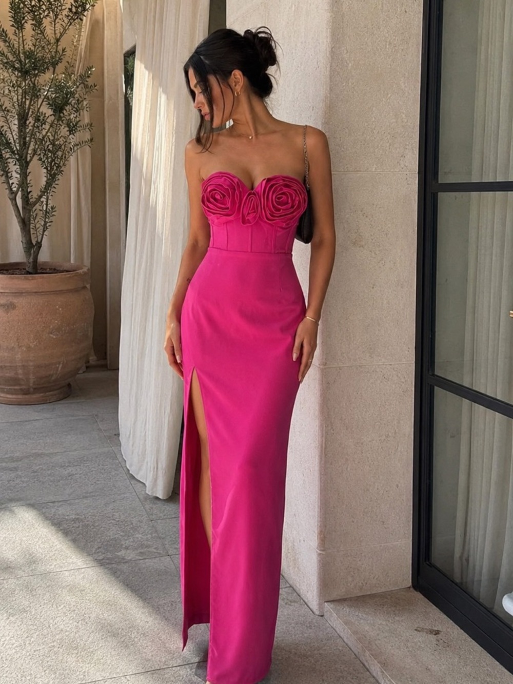 Monique Lhuillier Stella Rosette Strapless Dress